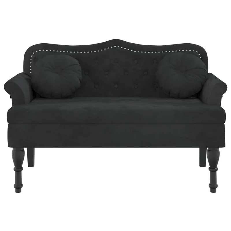 Banquette banc canapé avec coussins avec dossier et coussins 120,5 x 65 x 75 cm velours noir capitonné DEC024634