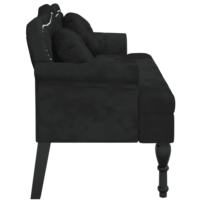 Banquette banc canapé avec coussins avec dossier et coussins 120,5 x 65 x 75 cm velours noir capitonné DEC024634