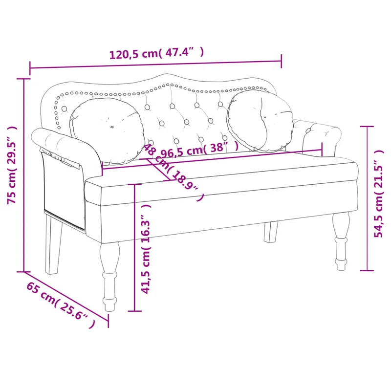 Banquette banc canapé avec coussins avec dossier et coussins 120,5 x 65 x 75 cm velours noir capitonné DEC024634
