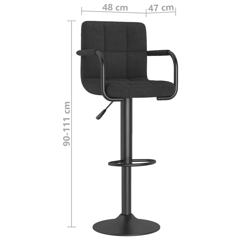 Lot de 2 tabourets de bar chaises hautes avec dossier et accoudoirs en tissu noir cadre en acier DEC029815