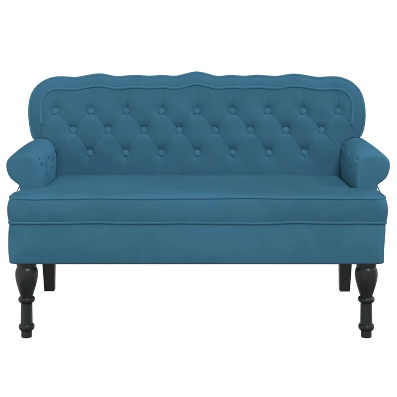 Banquette banc canapé avec dossier capitonné et accoudoirs 119,5 x 64,5 x 75 cm en velours bleu DEC024639
