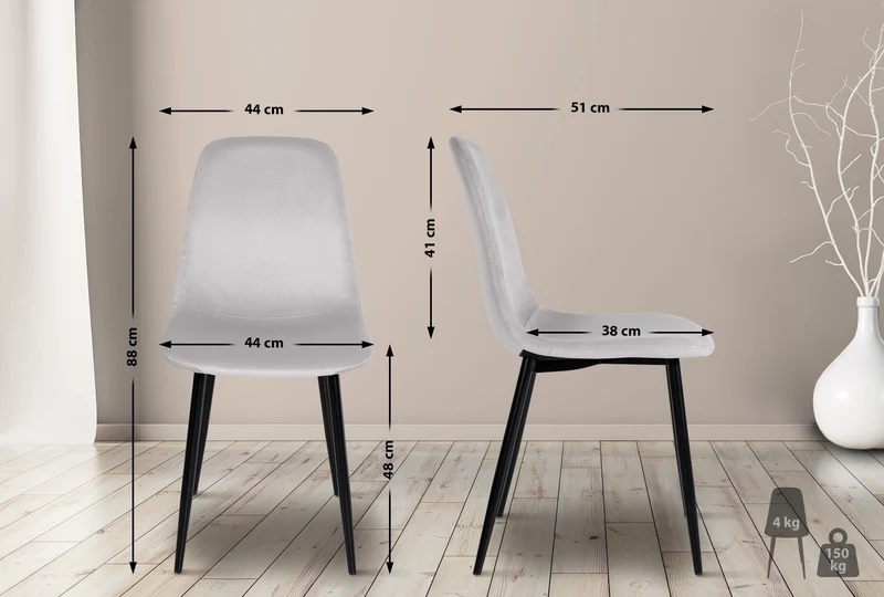 Lot de 4 chaises de salle à manger design simple avec pieds en métal noir et assise en tissu crème 10_0001833