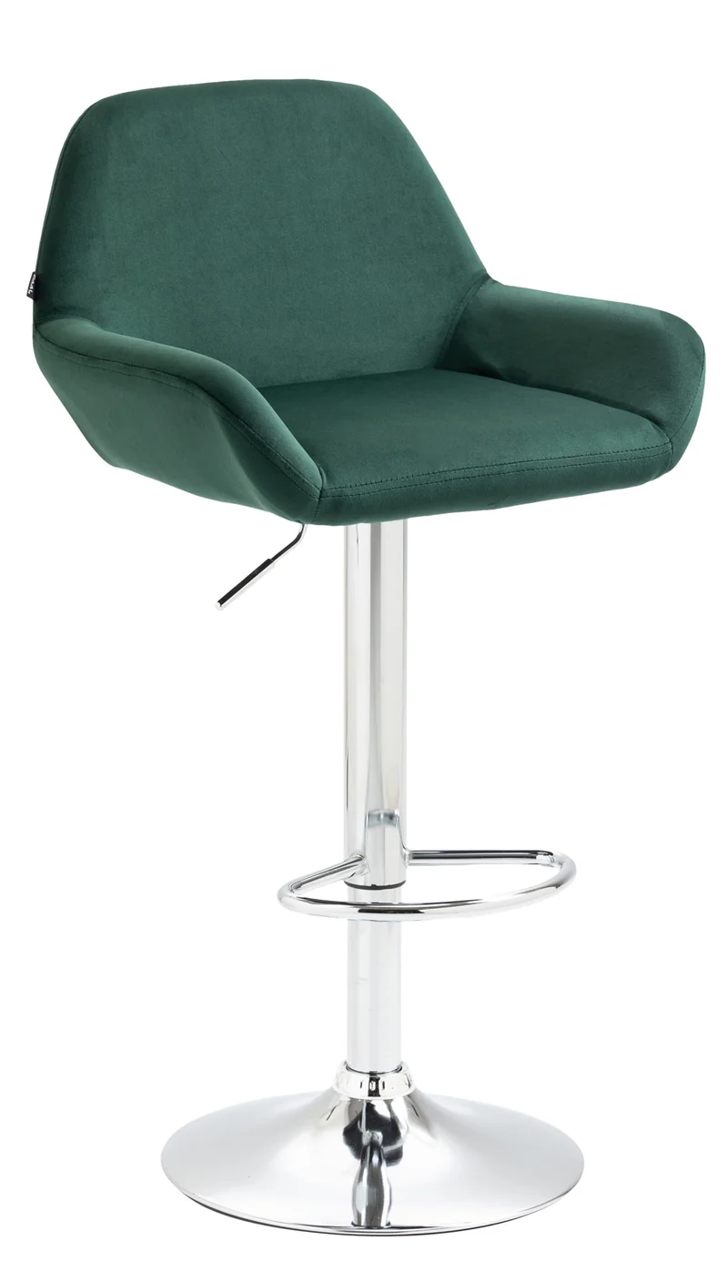 Tabouret de bar x1 en velours rembourré vert base trompette métal chromée TDB10431