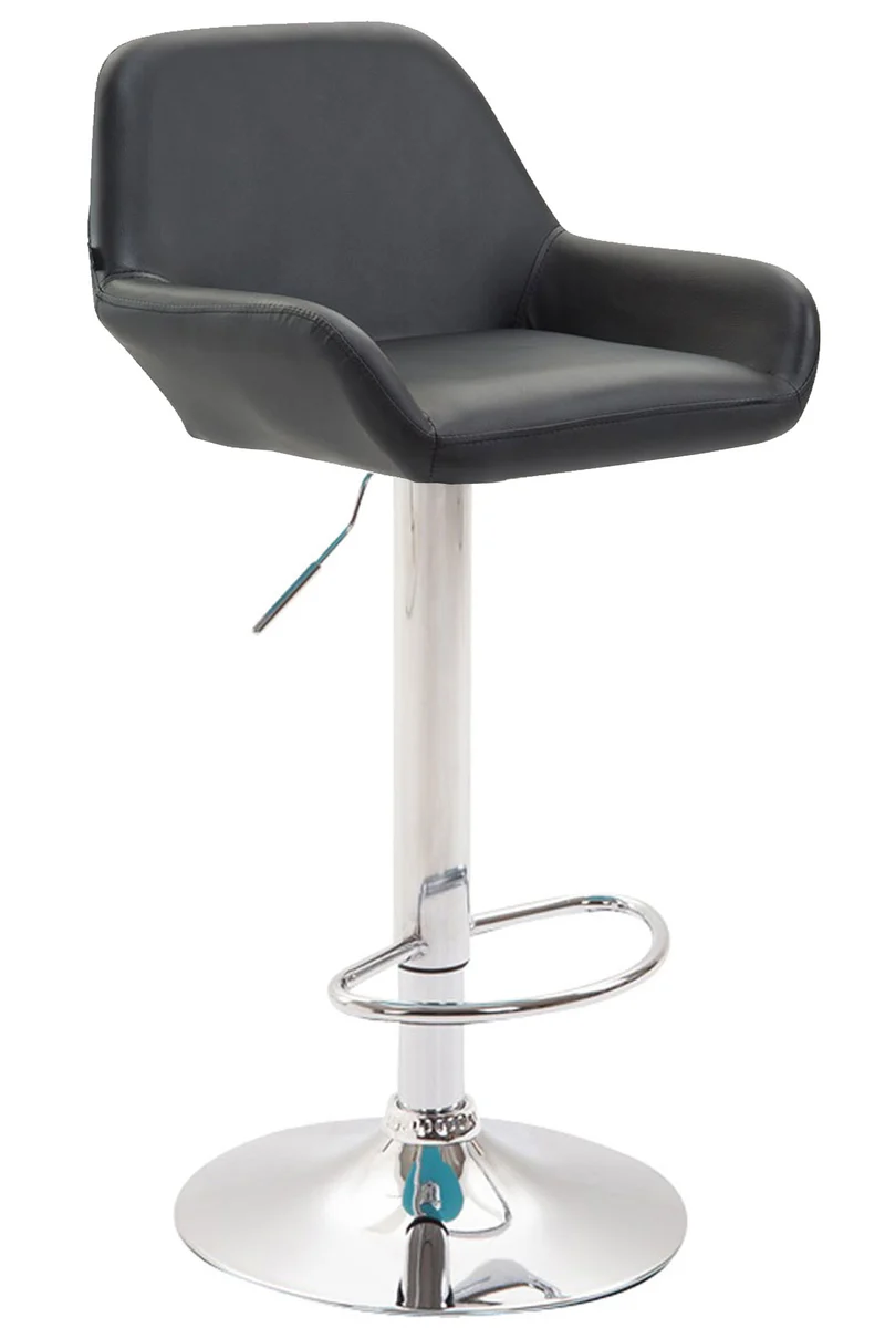 Lot de 2 tabourets de bar repose-pieds en forme d'arc en métal chromé assise en PVC noir 10_0004024