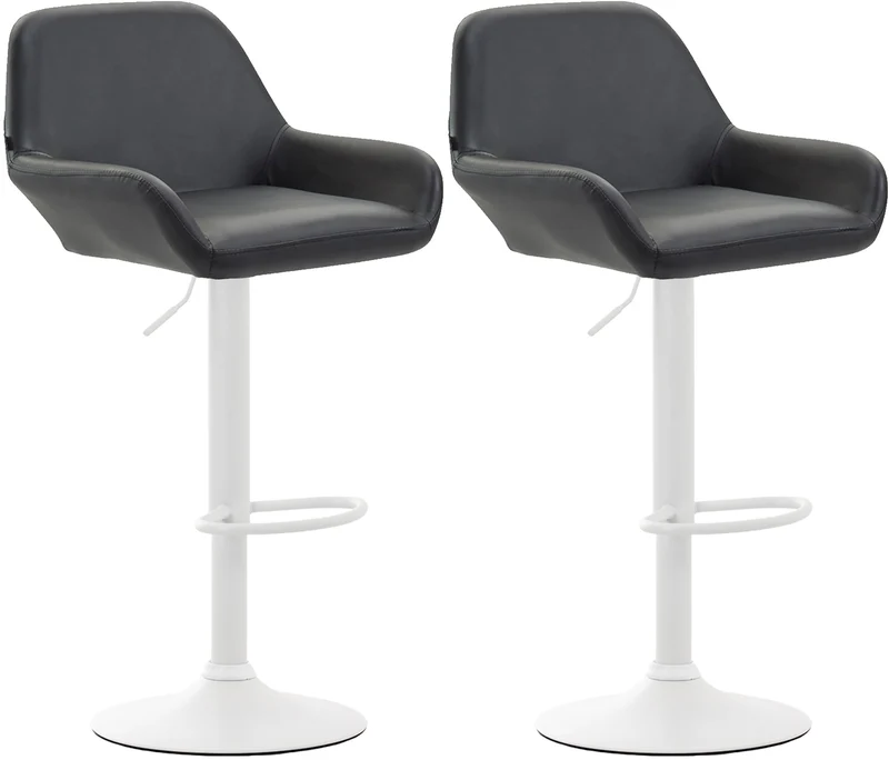 Lot de 2 tabourets de bar repose-pieds en forme d'arc en métal blanc assise en PVC noir 10_0004028