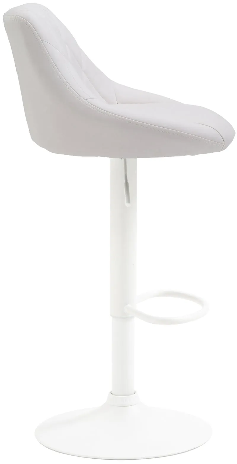 Tabouret de bar en synthétique blanc pivotant avec repose-pieds métal blanc coutures décoratives TDB10597