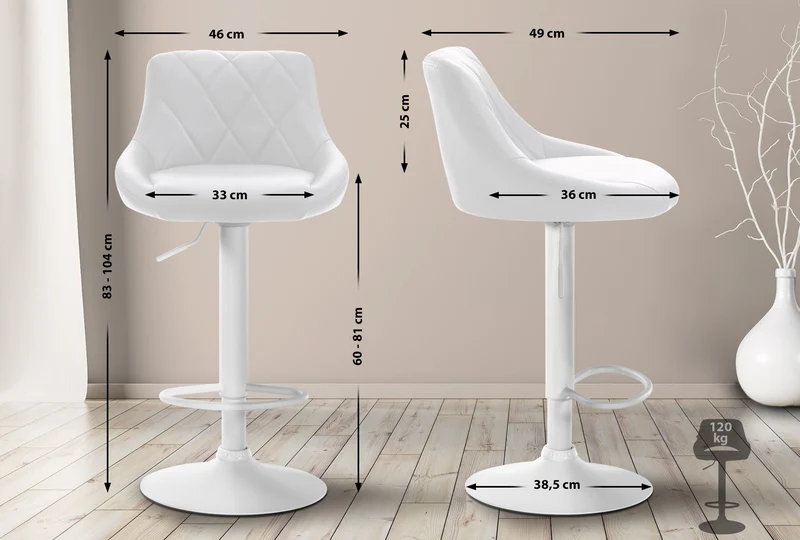 Tabouret de bar en synthétique blanc pivotant avec repose-pieds métal blanc coutures décoratives TDB10597