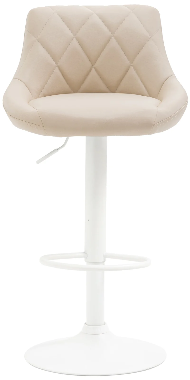 Tabouret de bar en synthétique crème pivotant avec repose-pieds métal blanc coutures décoratives TDB10591