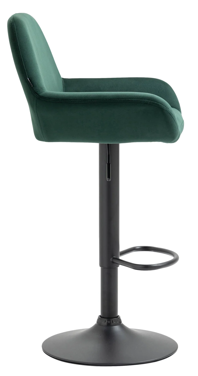Tabouret de bar en velours rembourré vert base trompette métal noir mat TDB10424