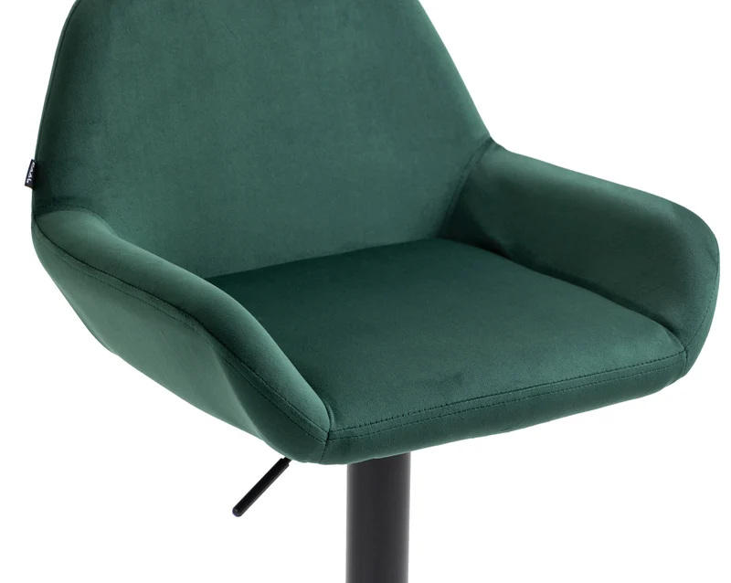 Tabouret de bar en velours rembourré vert base trompette métal noir mat TDB10424