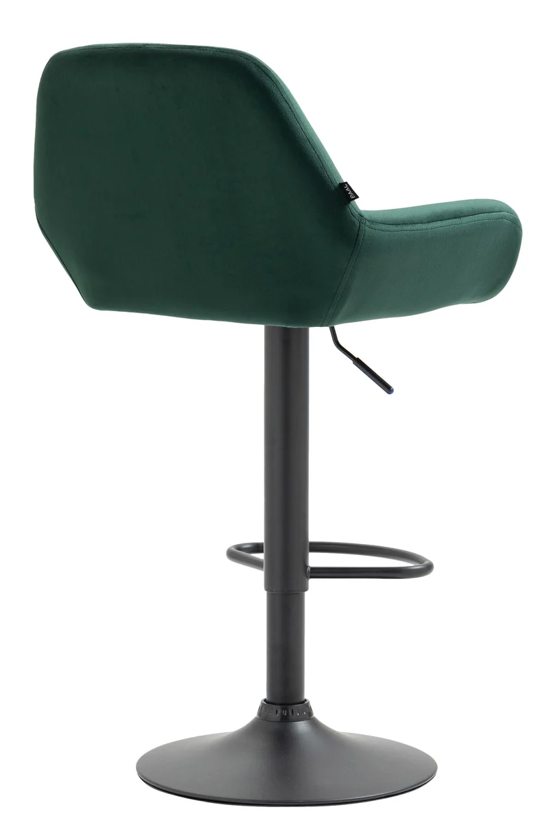 Tabouret de bar en velours rembourré vert base trompette métal noir mat TDB10424
