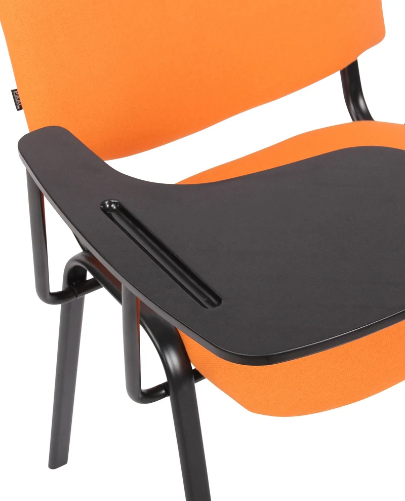Chaise visiteur zone d'attente avec une petite table rabattable en tissu orange piètement à 4 pieds en métal 10_0002769
