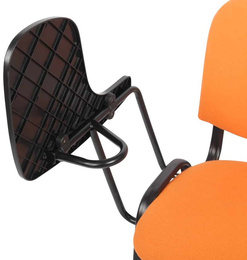 Chaise visiteur zone d'attente avec une petite table rabattable en tissu orange piètement à 4 pieds en métal 10_0002769