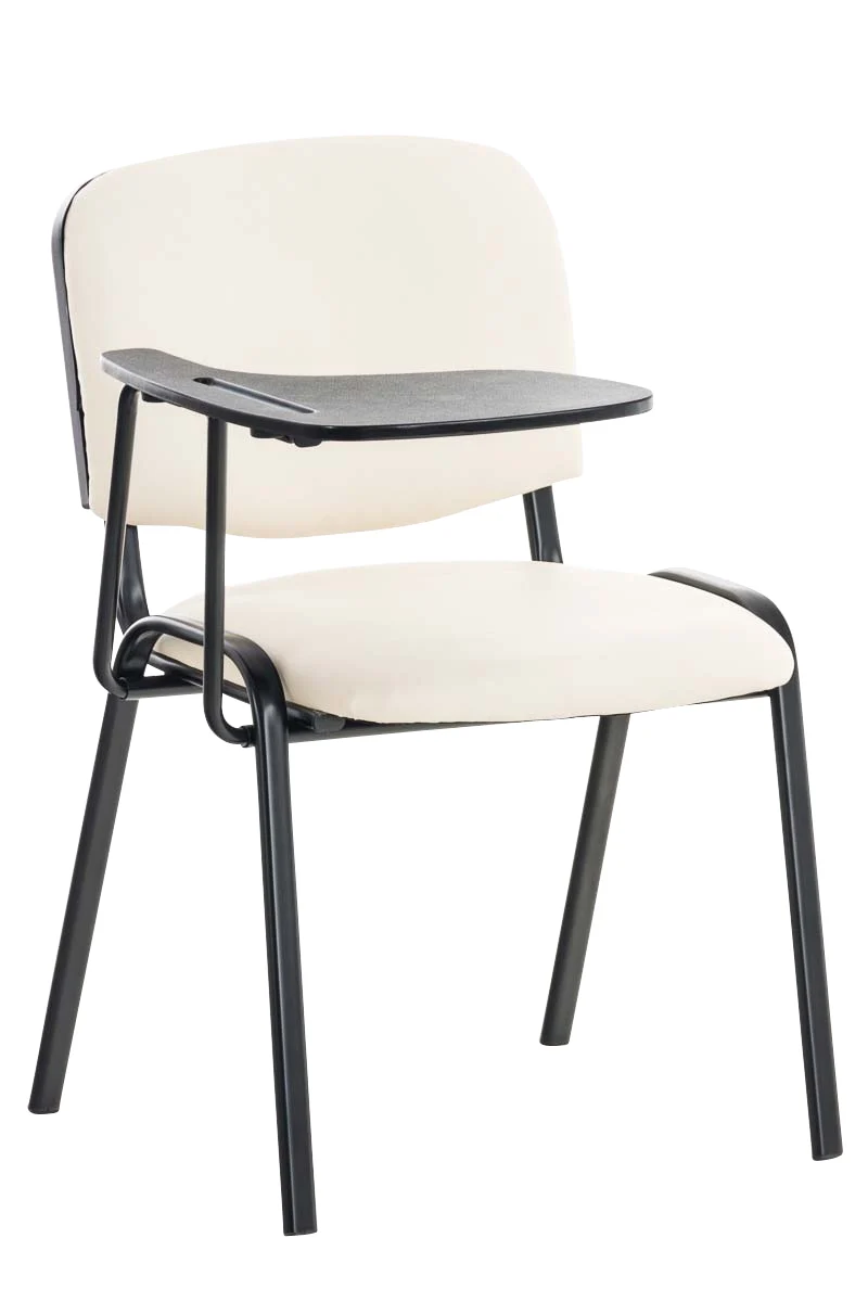 Chaise visiteur avec petite table rabattable pupitre en synthétique crème support métal noir BUR10650