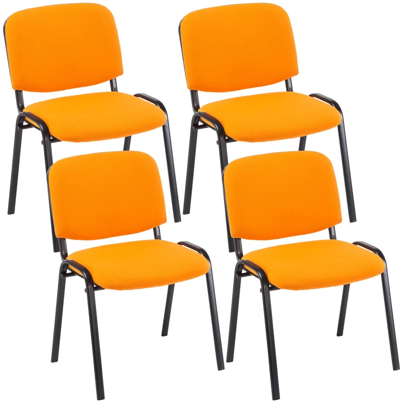 Lot de 4 chaises visiteur empilable zone d'attente en tissu orange piètement à 4 pieds en métal noir 10_0003194