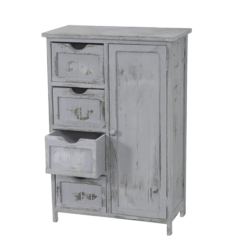 Commode style vintage meuble d'appoint à tiroirs 82x55x30cm en bois de paulownia gris 04_0002491