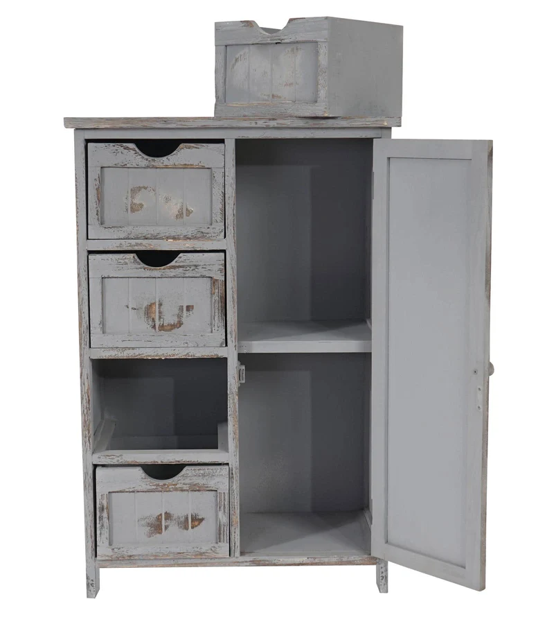 Commode style vintage meuble d'appoint à tiroirs 82x55x30cm en bois de paulownia gris 04_0002491