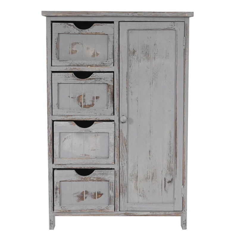 Commode style vintage meuble d'appoint à tiroirs 82x55x30cm en bois de paulownia gris 04_0002491