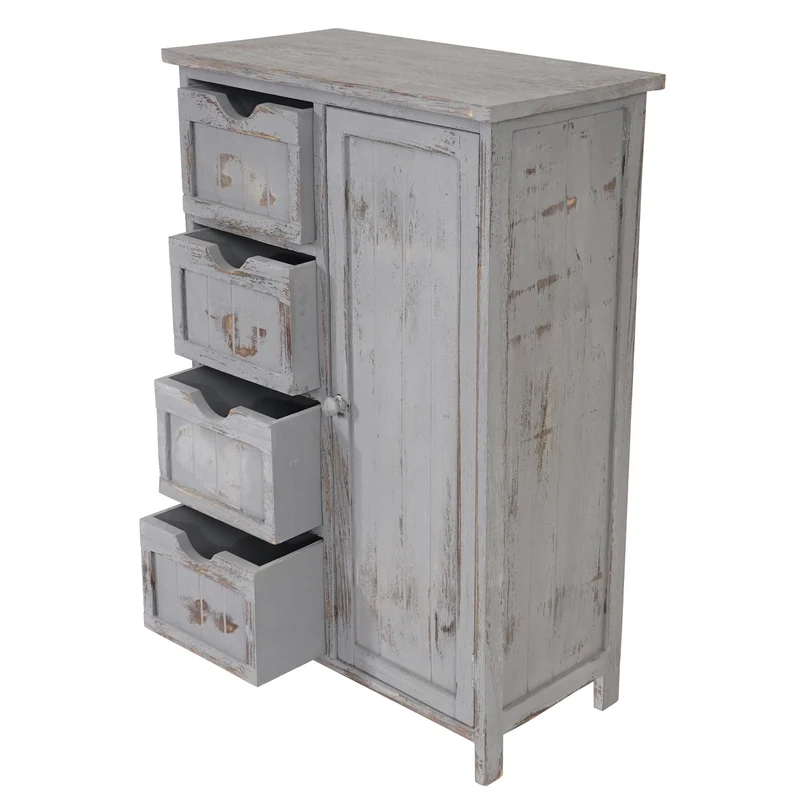 Commode style vintage meuble d'appoint à tiroirs 82x55x30cm en bois de paulownia gris 04_0002491