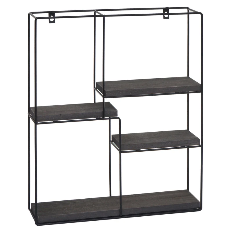 Étagère murale suspendue 4 niveaux en métal et bois gris foncé design industriel 51 x 40 x 11 cm 04_0008665