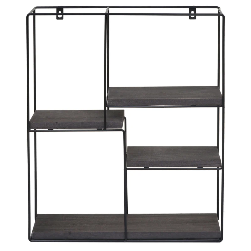 Étagère murale suspendue 4 niveaux en métal et bois gris foncé design industriel 51 x 40 x 11 cm 04_0008665