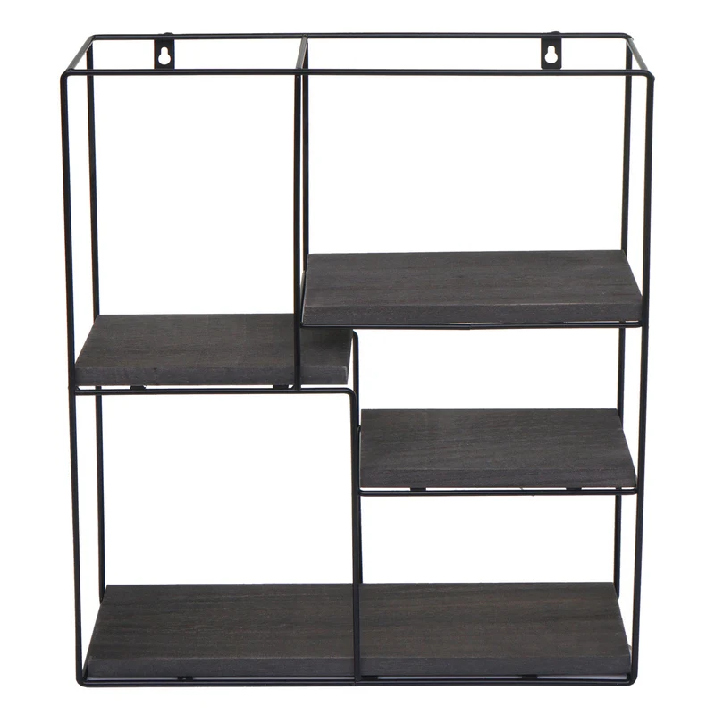 Étagère murale suspendue 4 niveaux en métal et bois gris foncé design industriel 51 x 40 x 11 cm 04_0008665