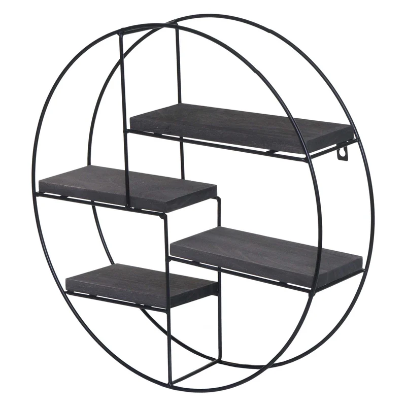 Étagère murale suspendue 4 niveaux en métal et bois design industriel 45x45x11 cm gris foncé 04_0008661