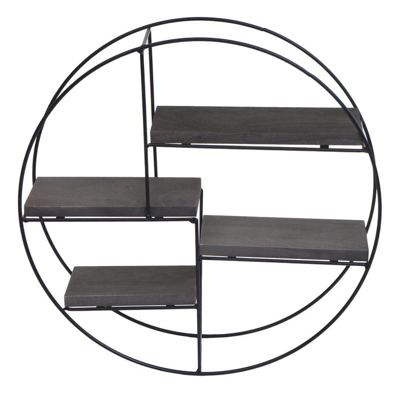 Étagère murale suspendue 4 niveaux en métal et bois design industriel 45x45x11 cm gris foncé 04_0008661