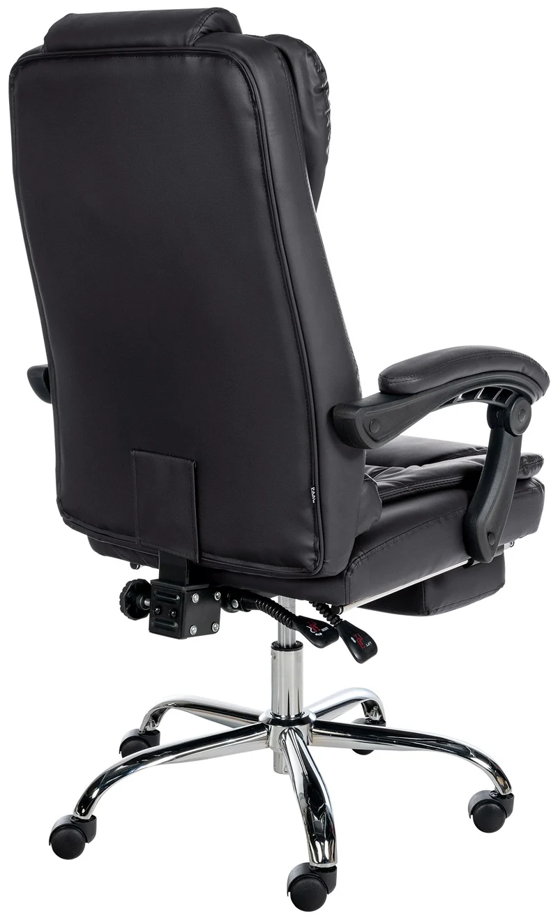 Fauteuil de bureau ergonomique généreusement rembourrée avec repose-pieds en PVC noir et métal chromé 10_0002568