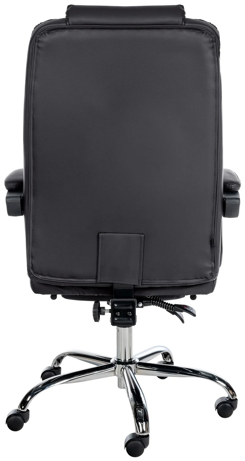 Fauteuil de bureau ergonomique généreusement rembourrée avec repose-pieds en PVC noir et métal chromé 10_0002568