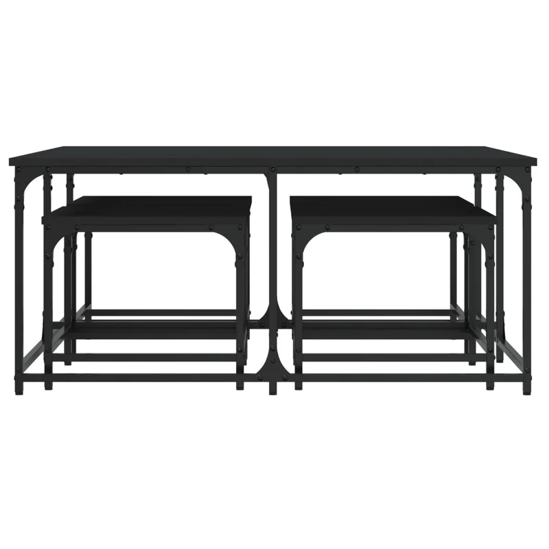 Set de 5 tables basses gigognes style industriel en bois d'ingénierie noir et métal DEC040580