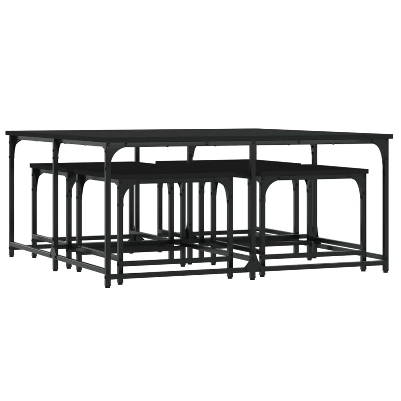 Set de 5 tables basses gigognes style industriel en bois d'ingénierie noir et métal DEC040580