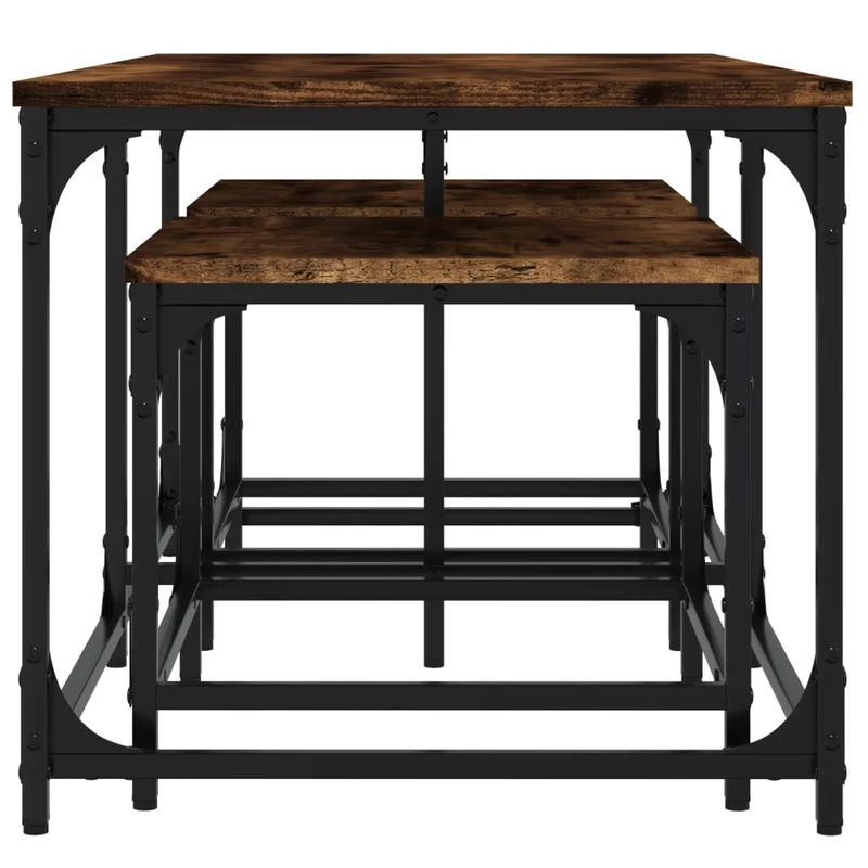 Set de 3 tables basses gigognes style industriel en bois d'ingénierie marron et métal DEC040540