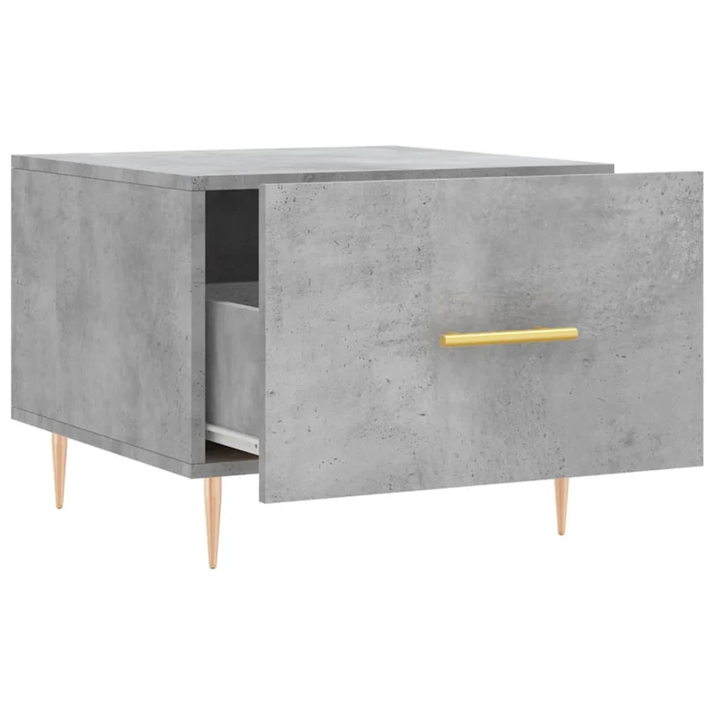 Set de 2 tables basses d'appoint avec tiroir 50 x 50 x 40 cm bois d'ingénierie gris et fer DEC040401