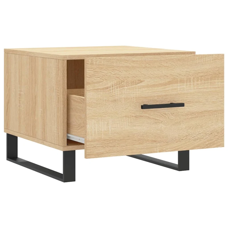 Lot de 2 tables basses d'appoint avec tiroir 50 x 50 x 40 cm bois d'ingénierie couleur chêne et fer DEC040389