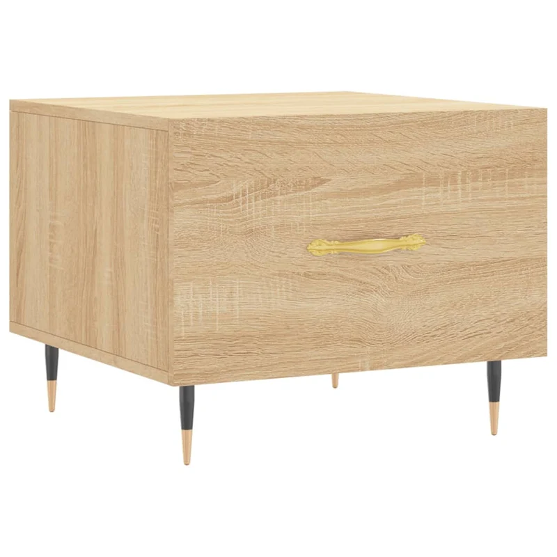 Set de 2 tables basses d'appoint avec tiroir 50 x 50 x 40 cm bois d'ingénierie couleur chêne et fer DEC040388