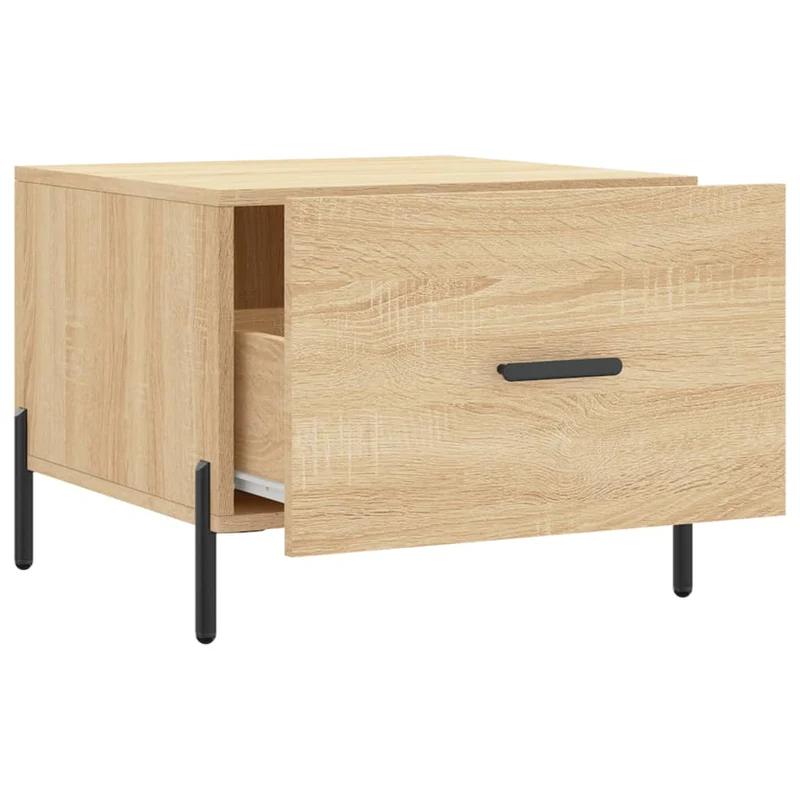 Lot de 2 tables basses d'appoint avec tiroir 50 x 50 x 40 cm bois d'ingénierie couleur chêne et fer DEC040387