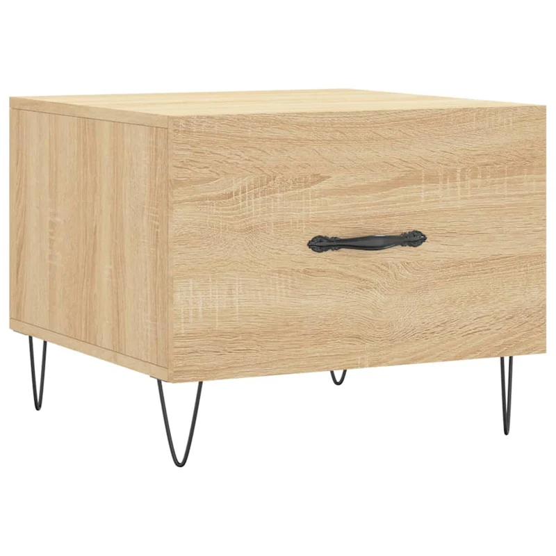 Set de 2 tables basses d'appoint avec tiroir 50 x 50 x 40 cm bois d'ingénierie couleur chêne et fer DEC040384