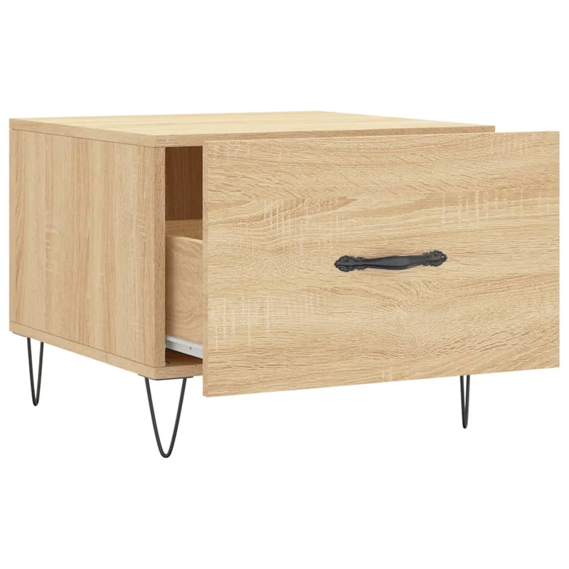 Set de 2 tables basses d'appoint avec tiroir 50 x 50 x 40 cm bois d'ingénierie couleur chêne et fer DEC040384