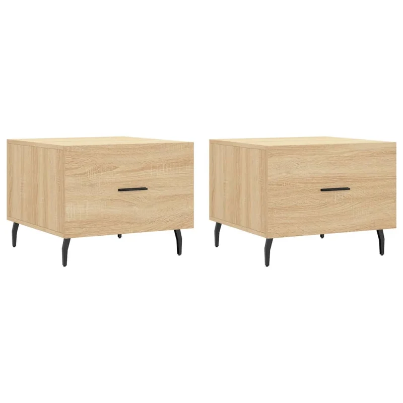 Lot de 2 tables basses d'appoint avec tiroir 50 x 50 x 40 cm bois d'ingénierie couleur chêne et fer DEC040382
