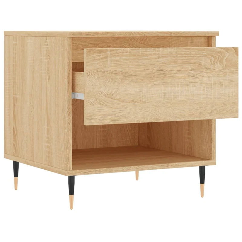 Set de 2 tables de chevets avec tiroir 50 x 46 x 50 cm bois d'ingénierie couleur chêne et métal DEC040380