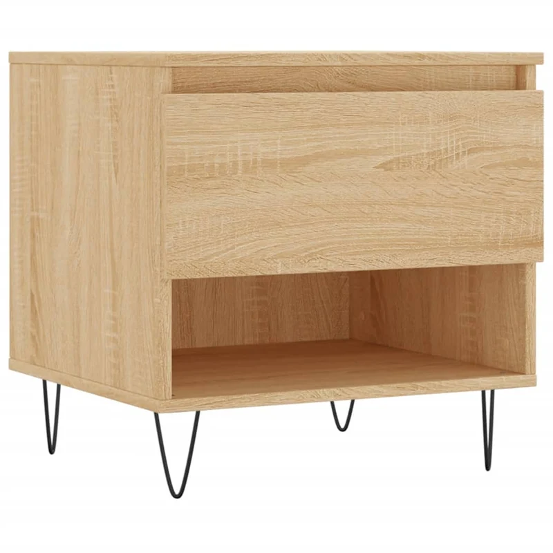 Lot de 2 tables de chevets avec tiroir 50 x 46 x 50 cm bois d'ingénierie couleur chêne et métal DEC040379