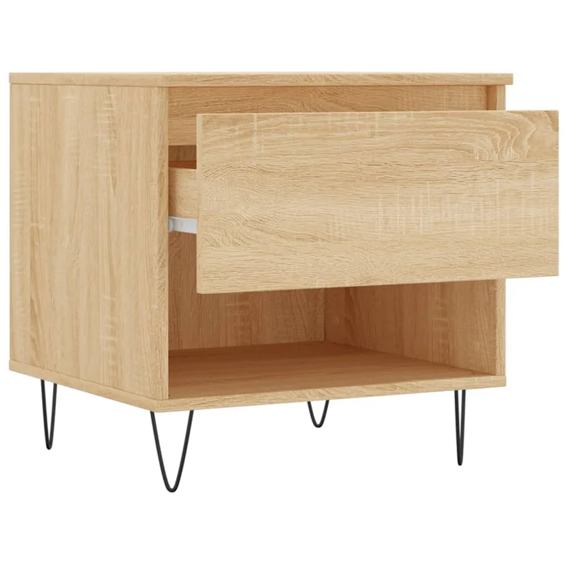 Lot de 2 tables de chevets avec tiroir 50 x 46 x 50 cm bois d'ingénierie couleur chêne et métal DEC040379
