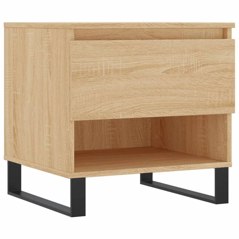 Lot de 2 tables basses chevet avec tiroir 50 x 46 x 50 cm bois d'ingénierie couleur chêne et métal DEC040378
