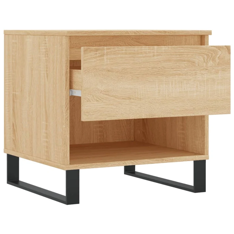 Lot de 2 tables basses chevet avec tiroir 50 x 46 x 50 cm bois d'ingénierie couleur chêne et métal DEC040378