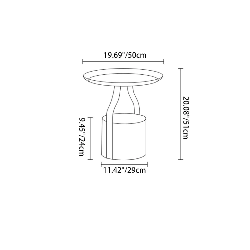 Contemporary Scandinavian Round Cylinder Drum Stainless Steel Sheet Saddle-Style Faux Leather Metal End Table 1-Tier For Living Room