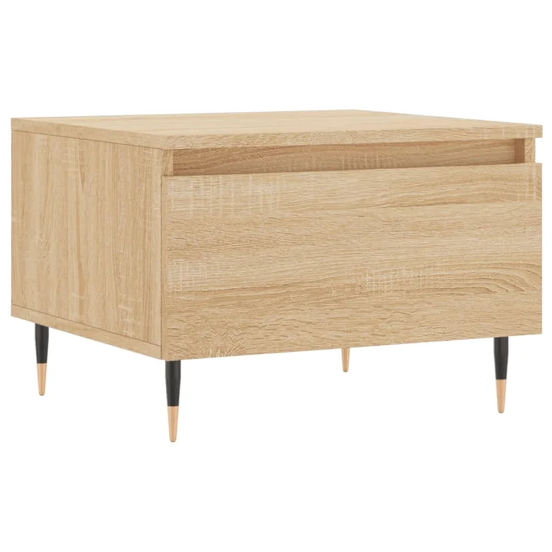 Lot de 2 tables basses chevet avec tiroir 50 x 46 x 35 cm bois d'ingénierie couleur chêne et métal DEC040376