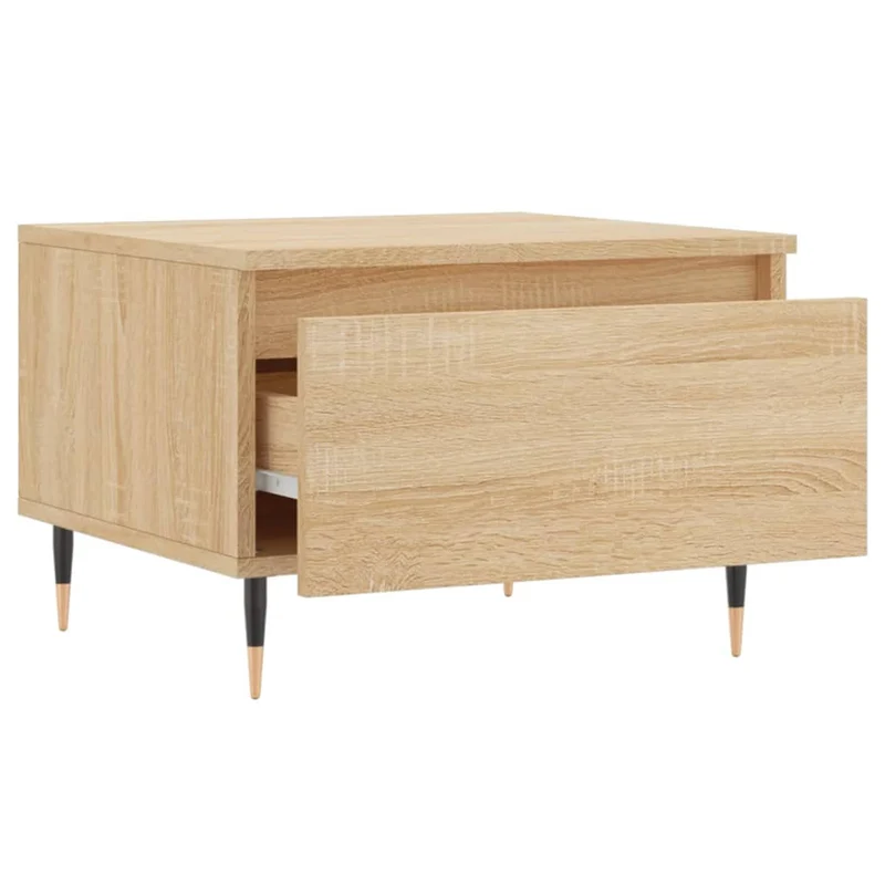 Lot de 2 tables basses chevet avec tiroir 50 x 46 x 35 cm bois d'ingénierie couleur chêne et métal DEC040376