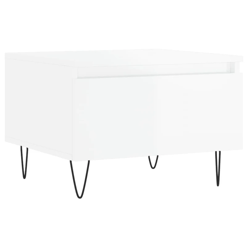 Lot de 2 tables basses d'appoint avec tiroir 50 x 46 x 35cm bois d'ingénierie blanc brillant et métal DEC040323