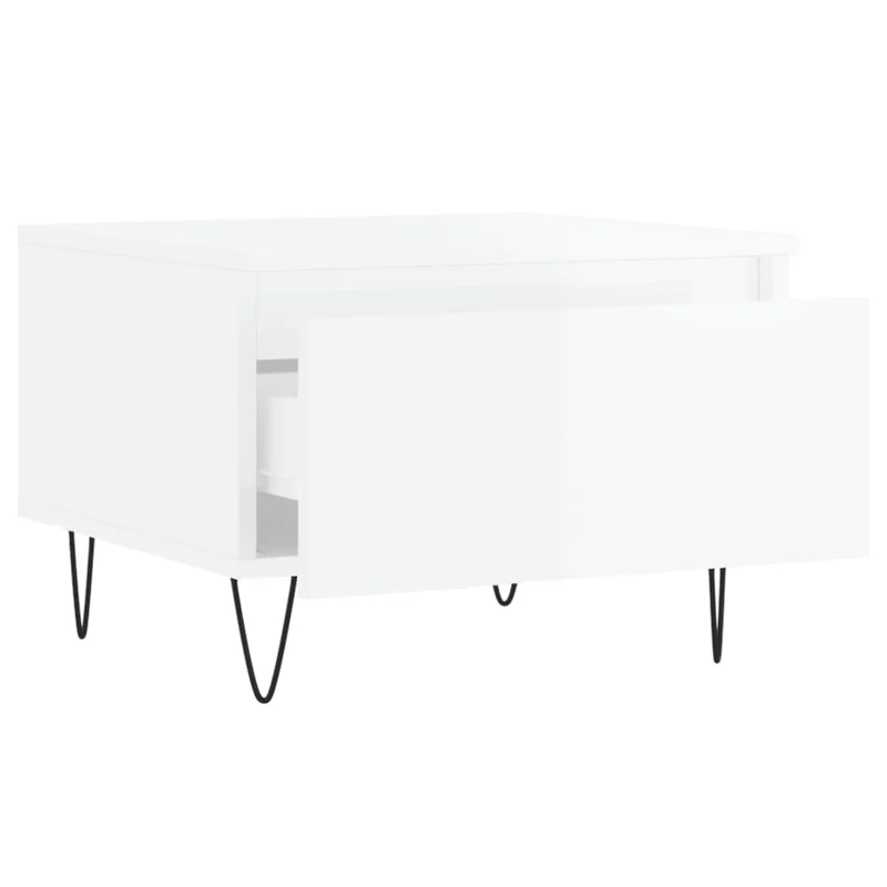 Lot de 2 tables basses d'appoint avec tiroir 50 x 46 x 35cm bois d'ingénierie blanc brillant et métal DEC040323
